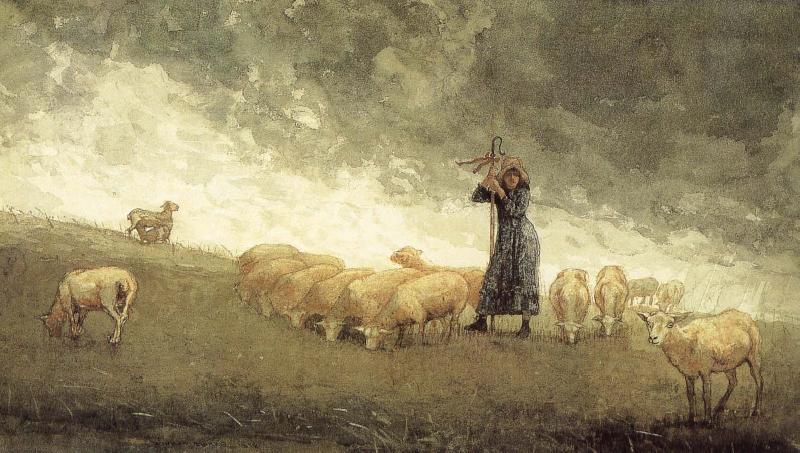 Winslow Homer Shepherdess still control the sheep oil painting picture